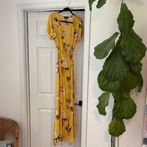 Lulu's Mustard Floral Maxi Wrap Dress